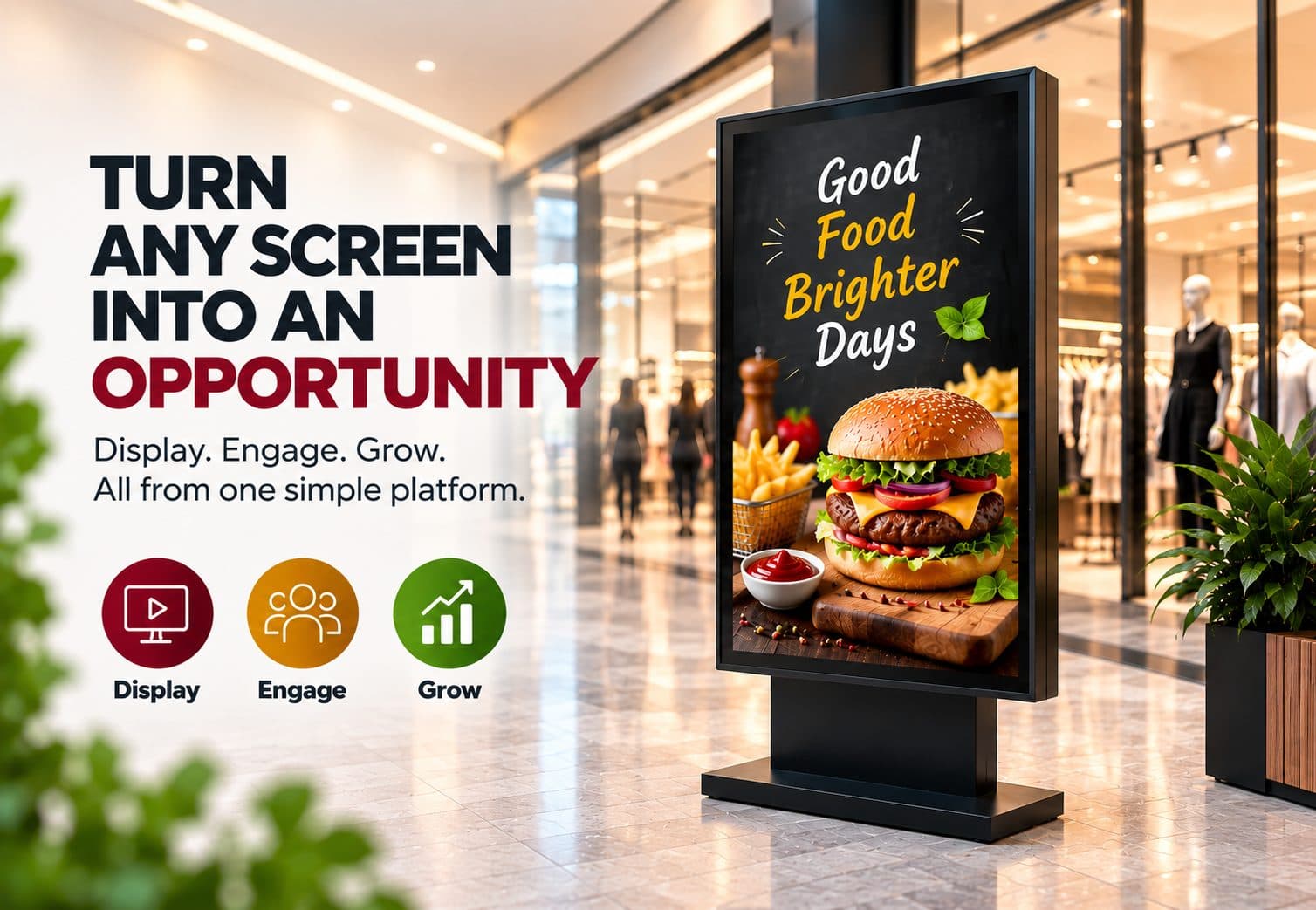 Digital menu board display turning a storefront screen into a marketing opportunity.